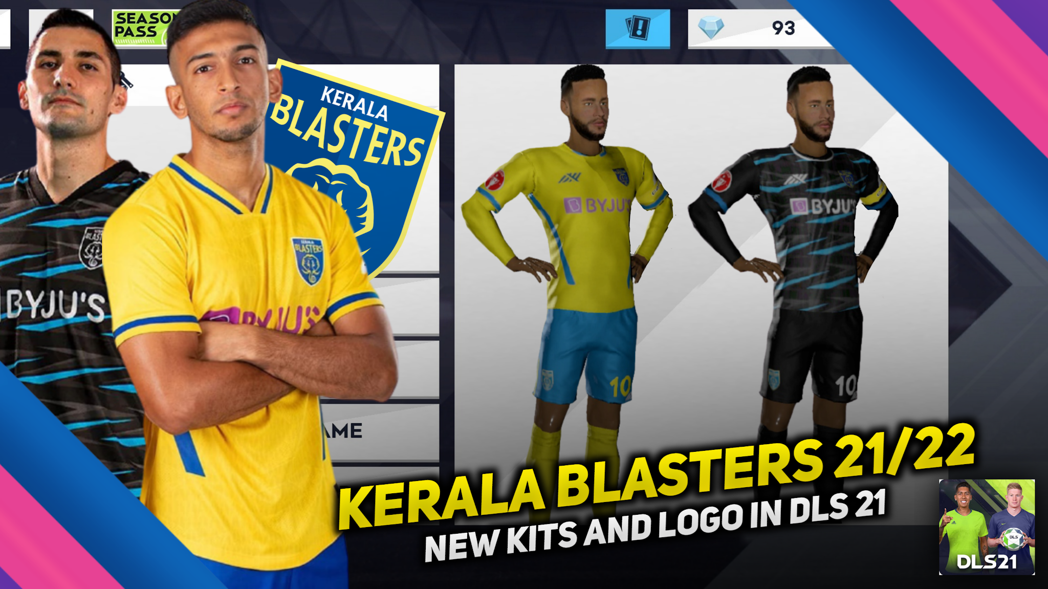 Kerala Blasters FC 21/22 New Kits And Logo For DLS 21