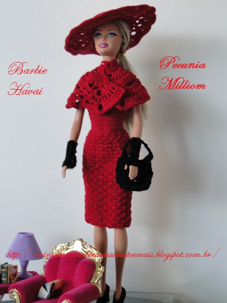 miniaturabarbieartesanatoemaispecuniamilliomcroche: Barbie Com Vestido  Feito Com Mini Motivos em Crochê - Criação de Pecunia MillioM