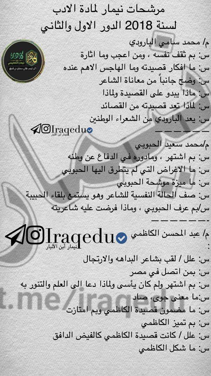 مرشحات الادب والنصوص السادس الادبي 2018 مرشحات الادب والنصوص السادس الادبي 2018