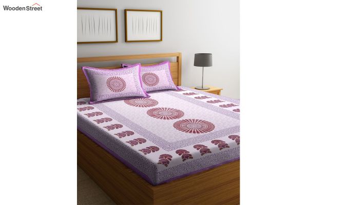 Purple Paisley Print Double Bed Sheet With Pillow Covers