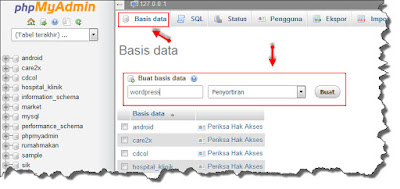 PHP My Admin membuat basisdata mysql menggunakan phpmyadmin untuk wordpress