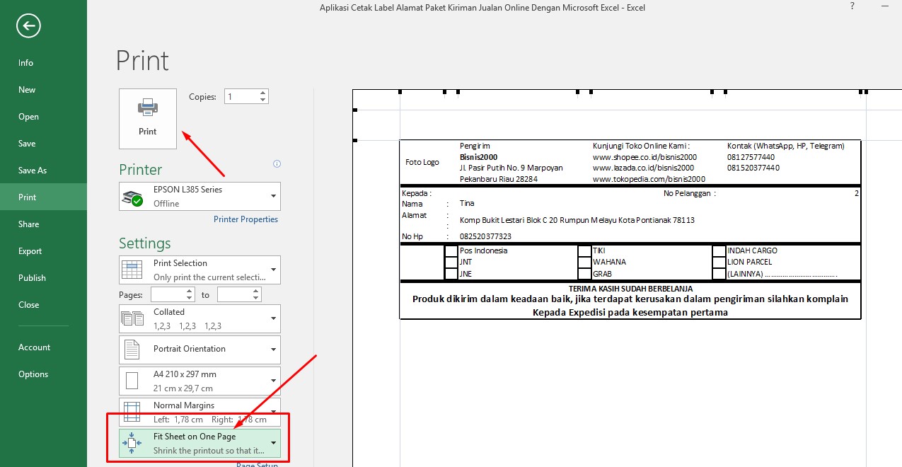 Aplikasi Cetak Label Alamat Paket Kiriman Jualan Online Dengan Microsoft Excel Sharing Teknologi Dan Ilmu Komputer