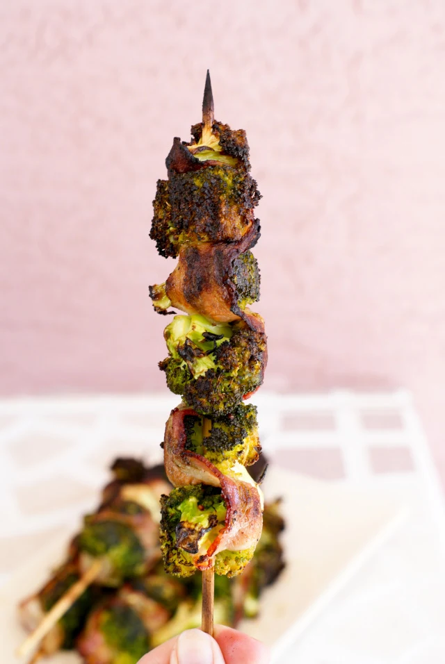 Grilled Broccoli and Bacon Skewers are a fresh and flavorful side dish featuring tender-crisp broccoli and smoky bacon.