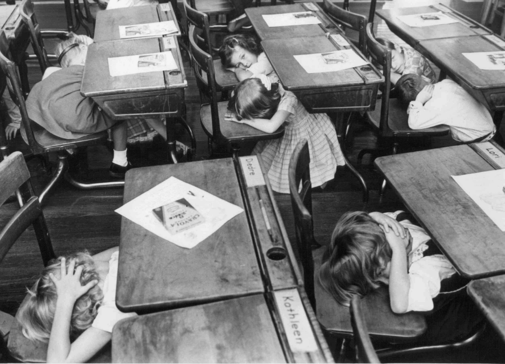 During 1950s Cold War, U.S Children Taught to Duck and Cover Vintage