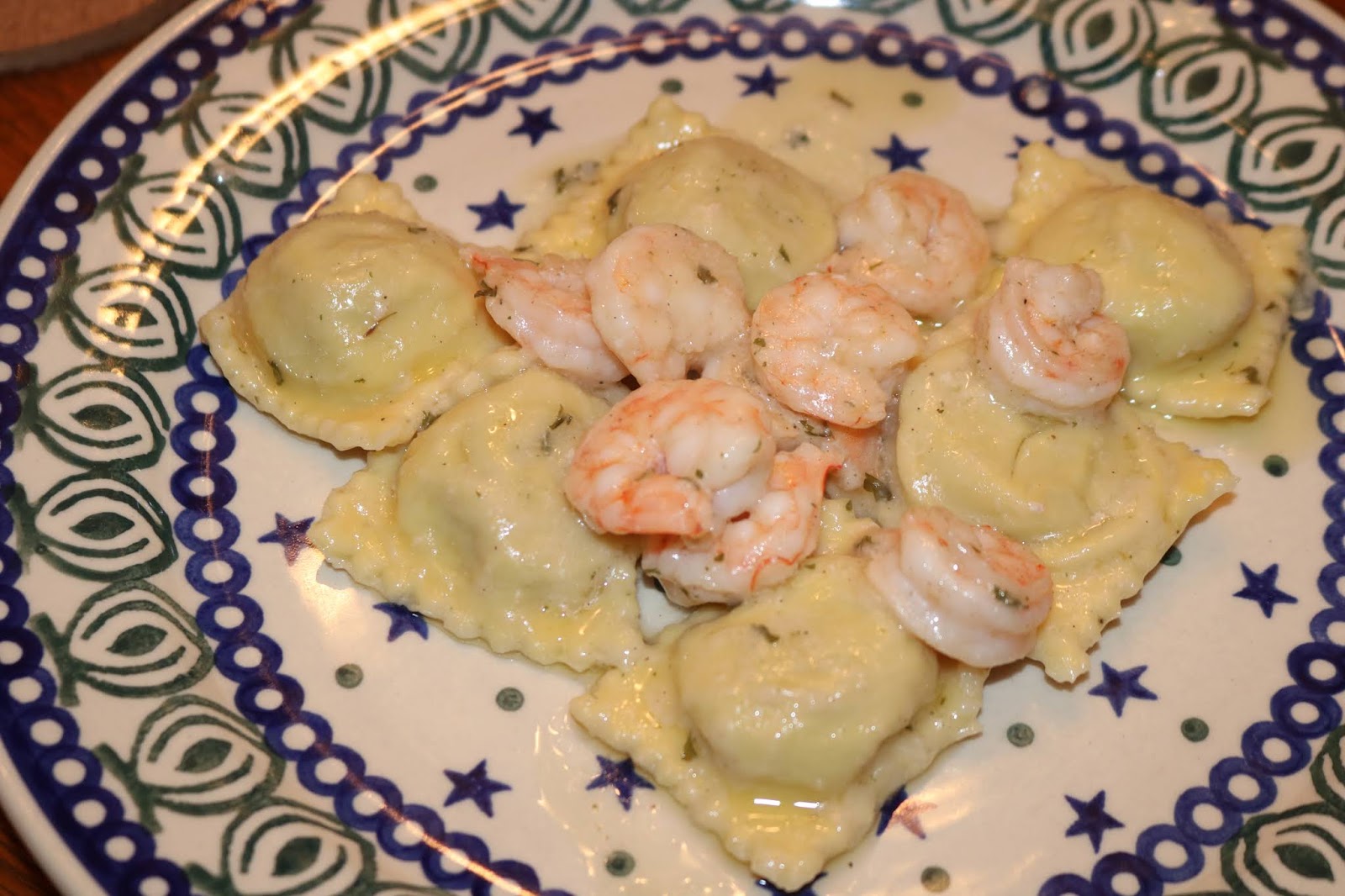 Uncle T's Kitchen Roasted Butternut Squash Ravioli with Shrimp in a