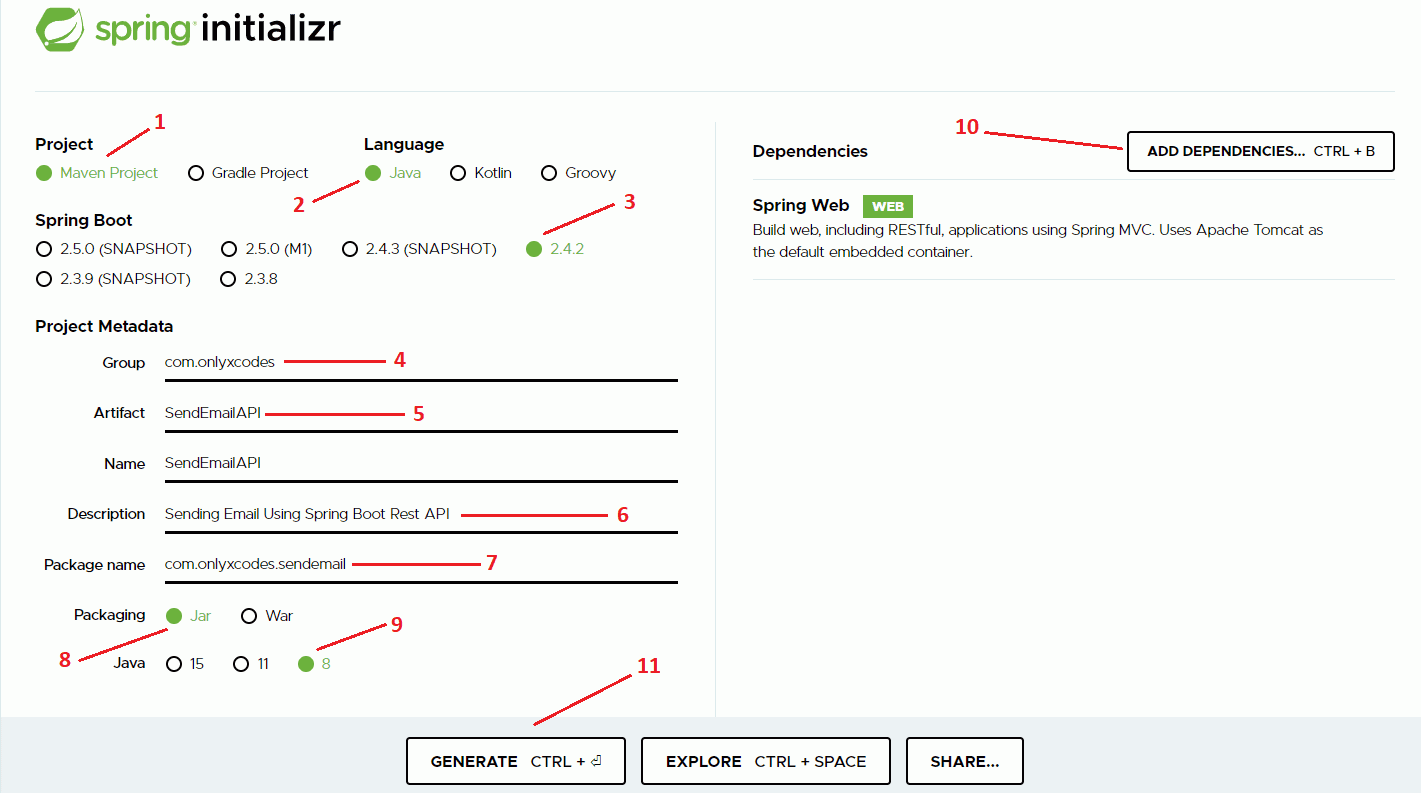 Creating A New Spring Boot Project in spring initializr