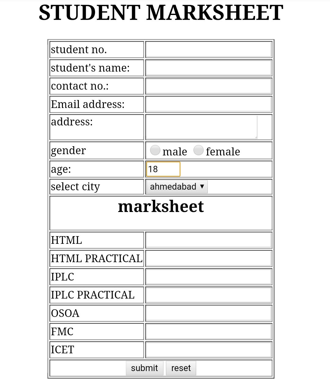 How to create Students marksheet in HTML