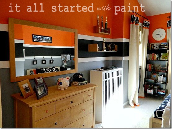 Boys Modern Orange Striped Bedroom - Design Dazzle