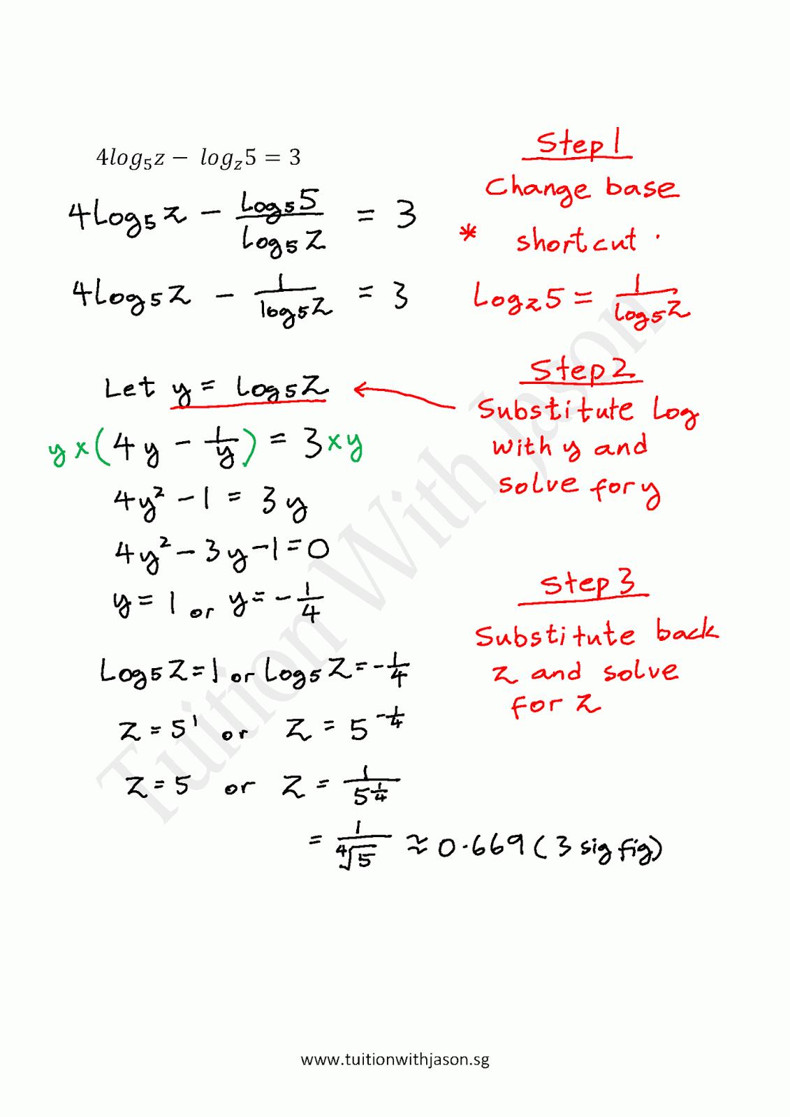 AMath Logarithms Solve for x Singapore Additional Math (AMath