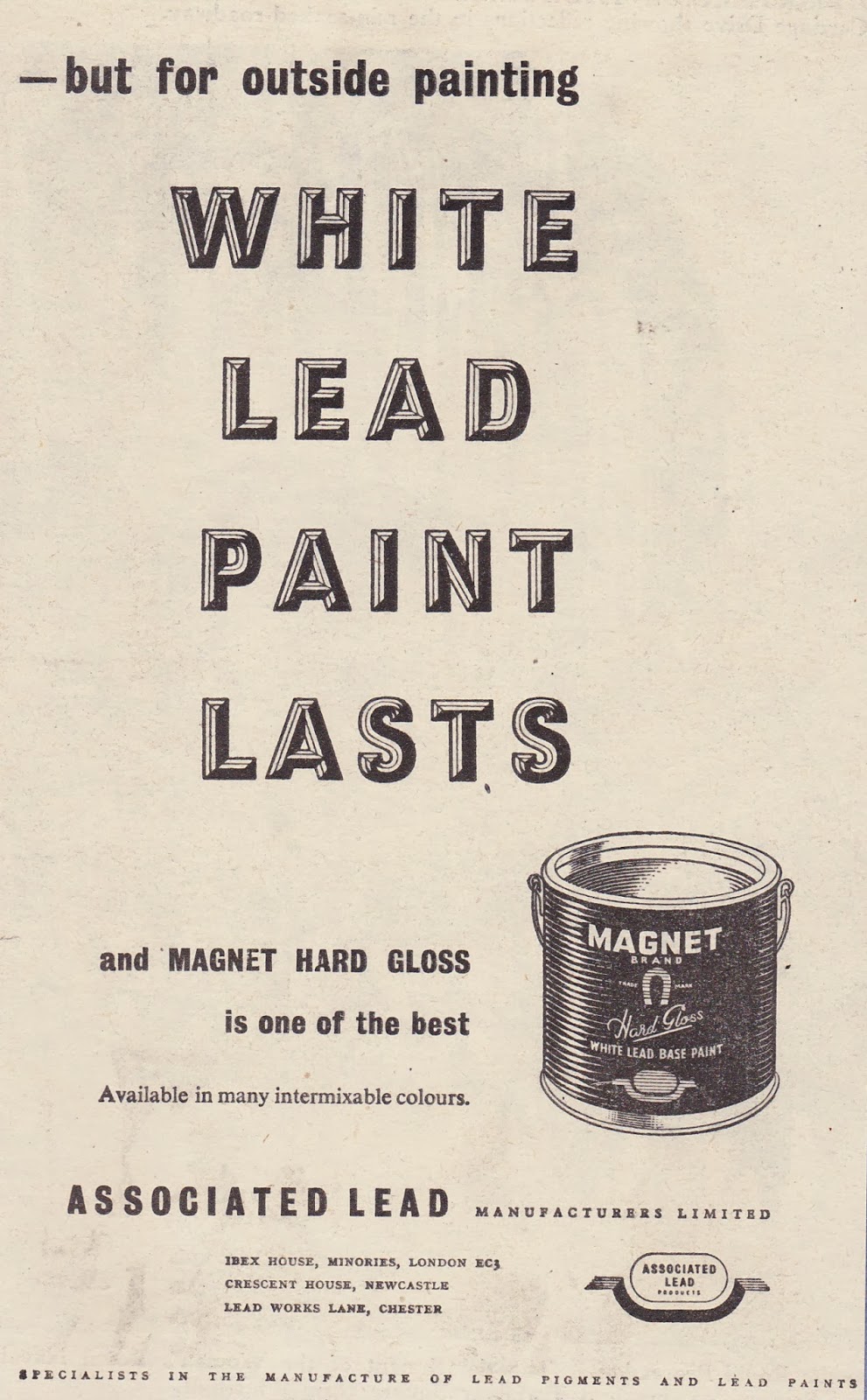 Hold The Front Page Random Ad White Lead Paint (1950's)