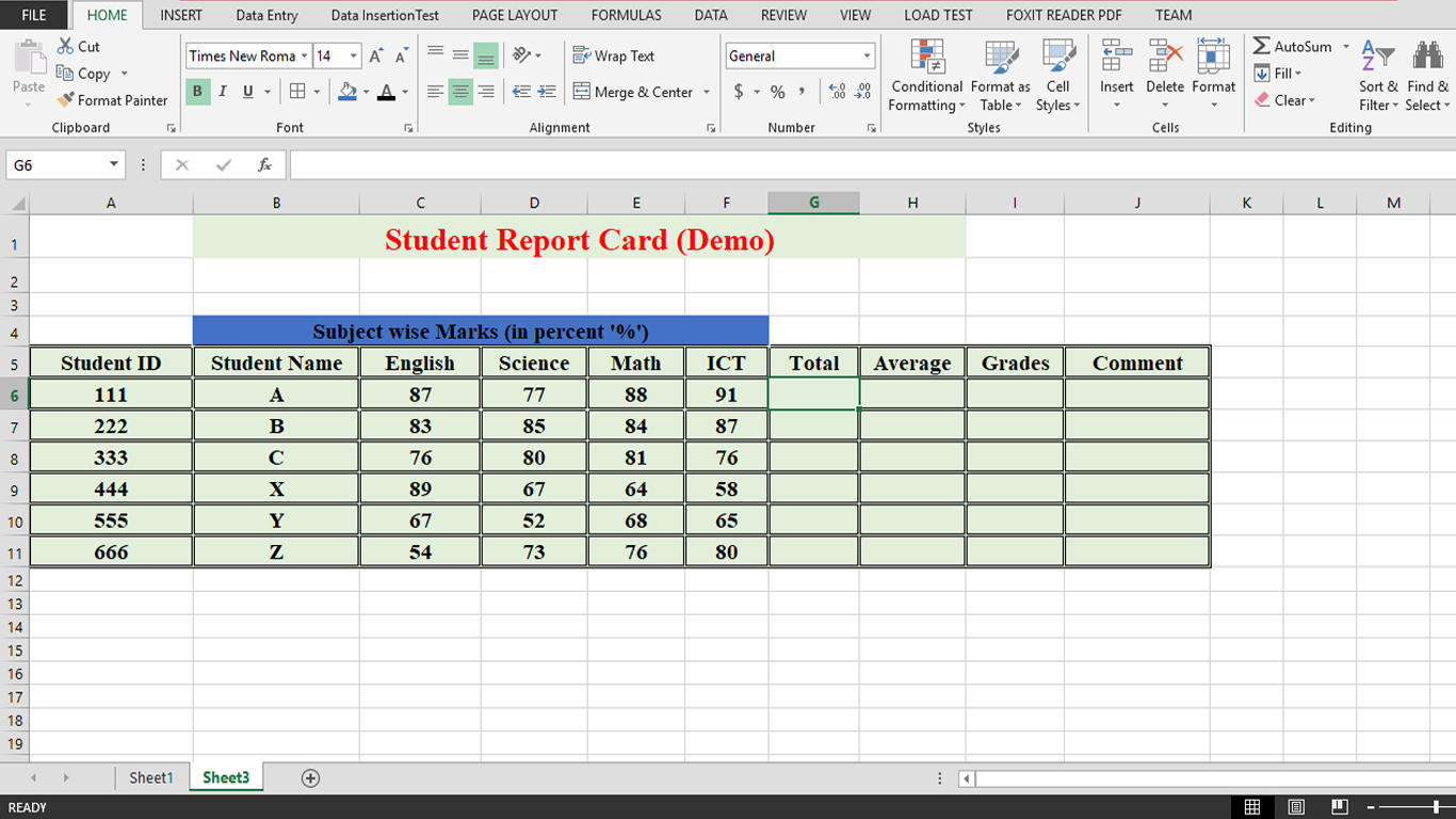 Result sheet sample image