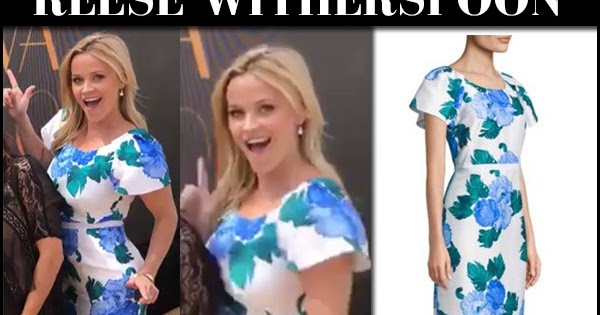 Reese Witherspoon in navy floral shirt dress in Santa Monica on