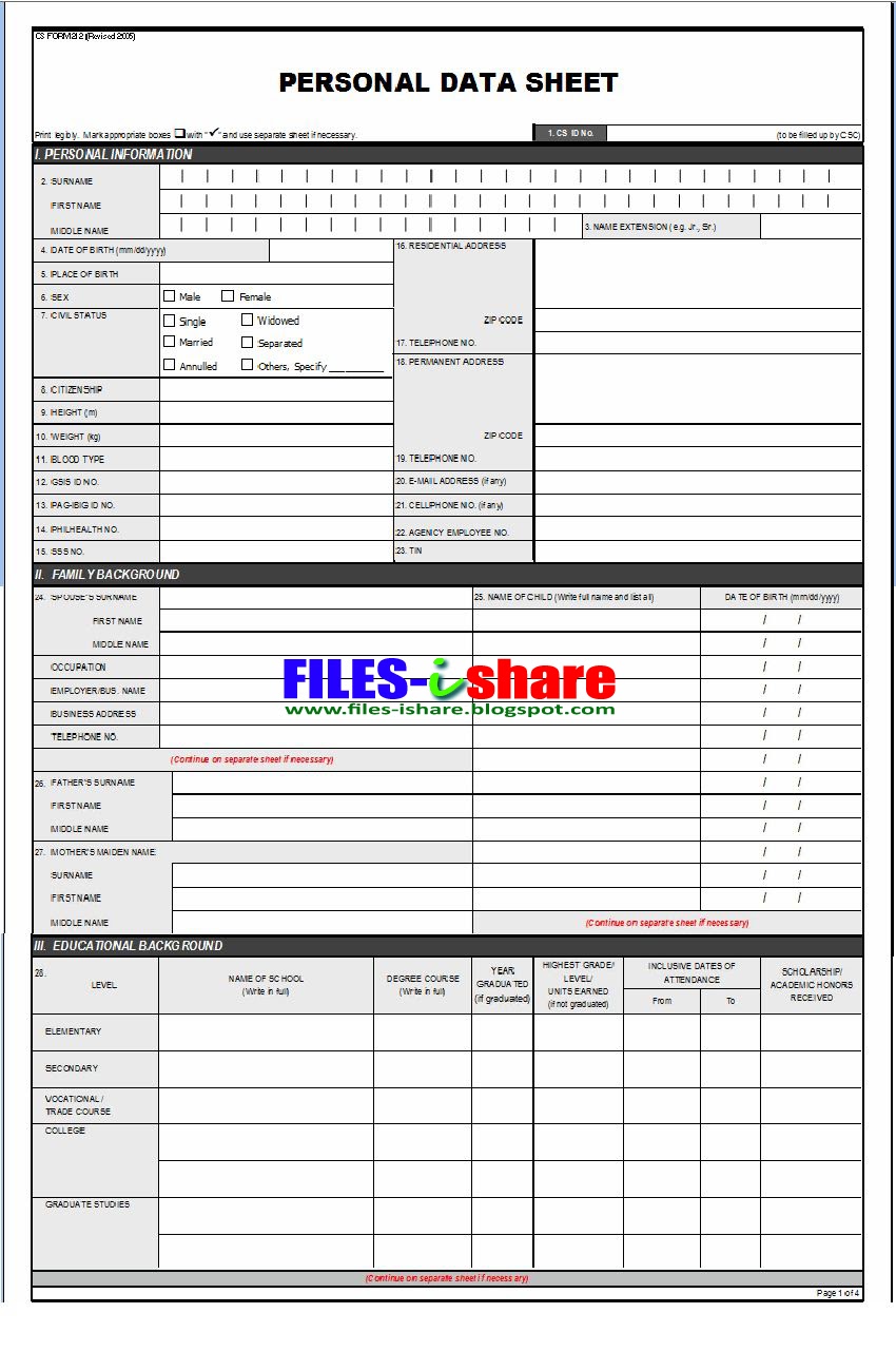 Csc form 212 personal data sheet filesishare