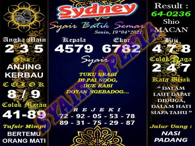 46 Prediksi sidney hari ini 26 februari 2021