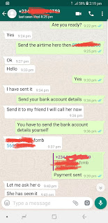 Airtime to cash transaction screenshot