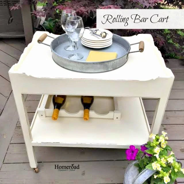 End table turned into a rolling bar and beverage cart www.homeroad.net