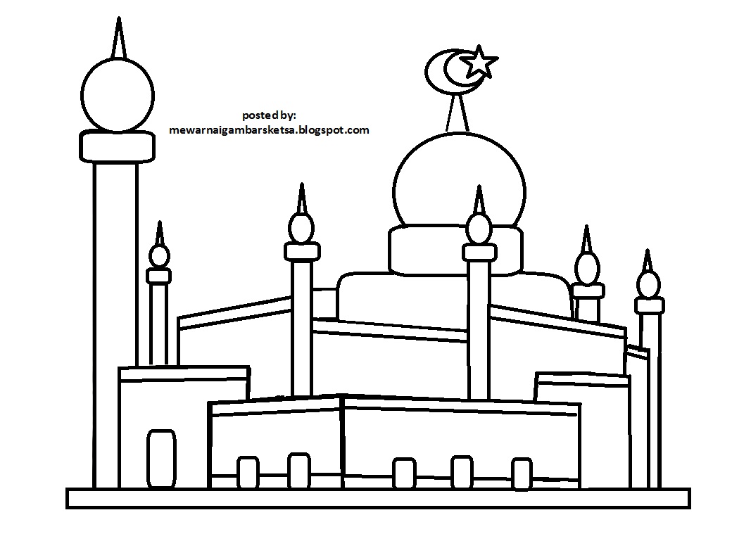 Mewarnai Gambar Sketsa Masjid 35 Tempat Ibadah Berdoa Kolase