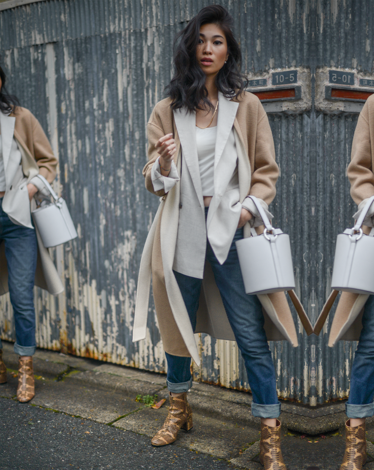 Double-faced beige coat, coat and blazer layering, personal style, snake skin booties, self portrait fashion blogger photos, FOREVERVANNY Style, Tokyo and New York Fashion Blogger, Van Le Fashion Blog - December Again / 122018