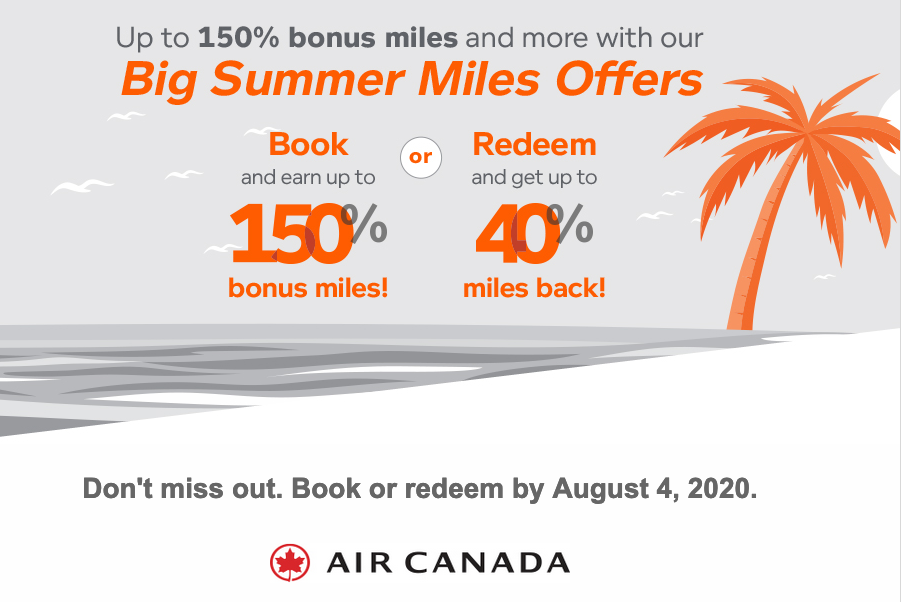 Rewards Canada Aeroplan Big Summer Miles Offers Earn up to 150