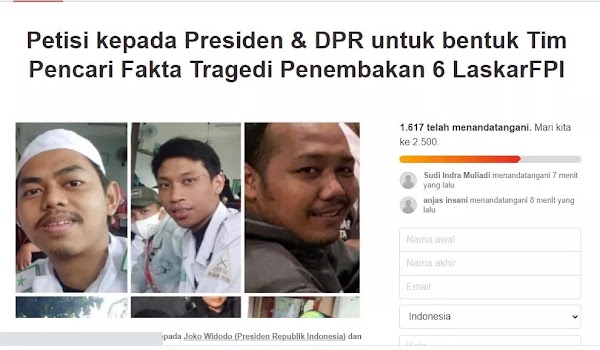 Petisi Presiden dan DPR RI Bentuk Tim Pencari Fakta Penembakan 6 Laskar FPI Bermunculan