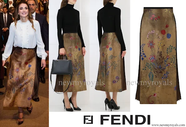 Queen Rania wore Fendi Botanical Jacquard Skirt