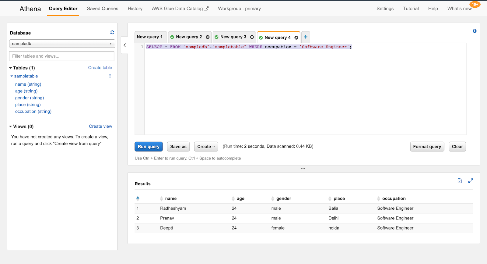 Query S3 bucket using AWS Athena service