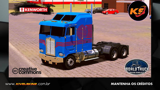 KENWORTH K100 - AZUL COM FAIXAS VERMELHAS