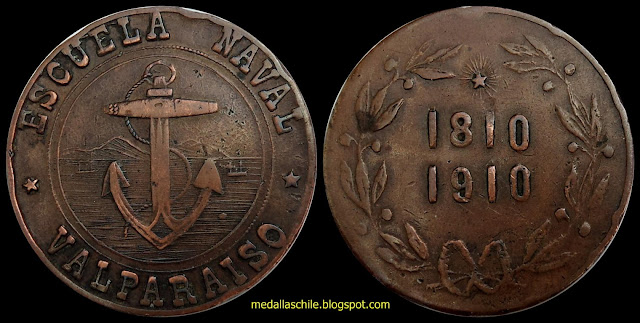 Medalla Escuela Naval en el Centenario 1910 Armada de Chile Valparaiso