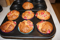 Freshly cooked muffins, still in the tins