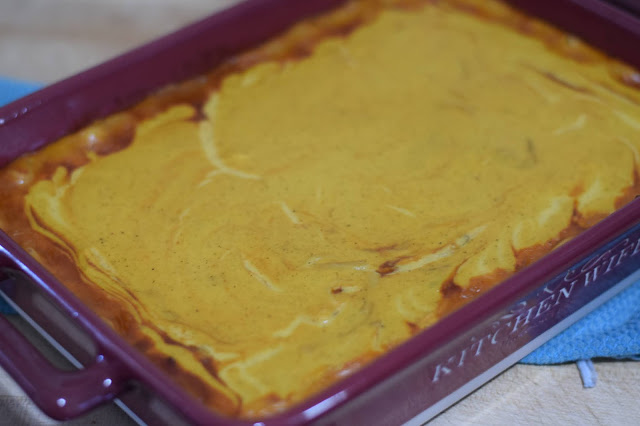 The baked Easy Vegan Chicken-less Tamale Casserole.