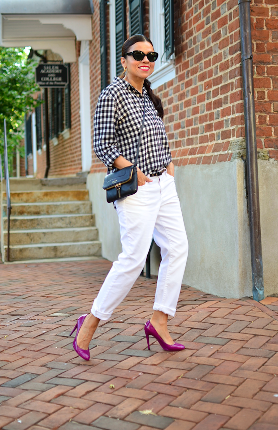 Outfit with magenta shoes