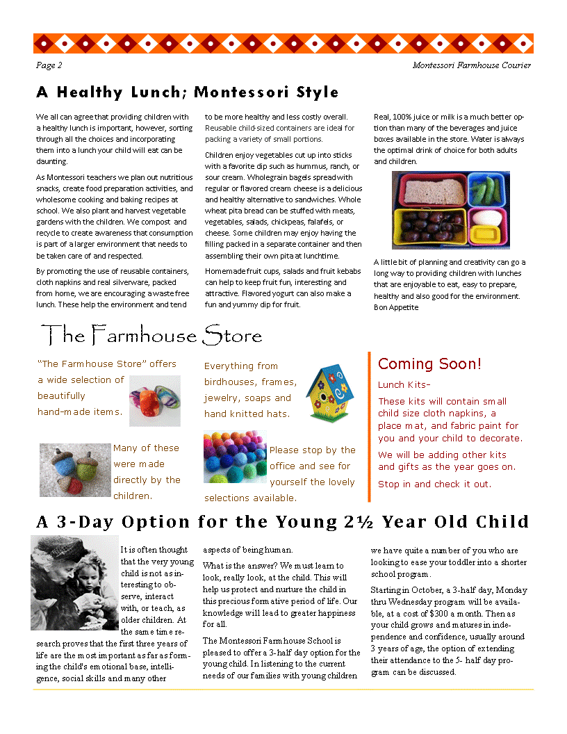 Montessori Farmhouse School October Newsletter Montessori farmhouse school october newsletter