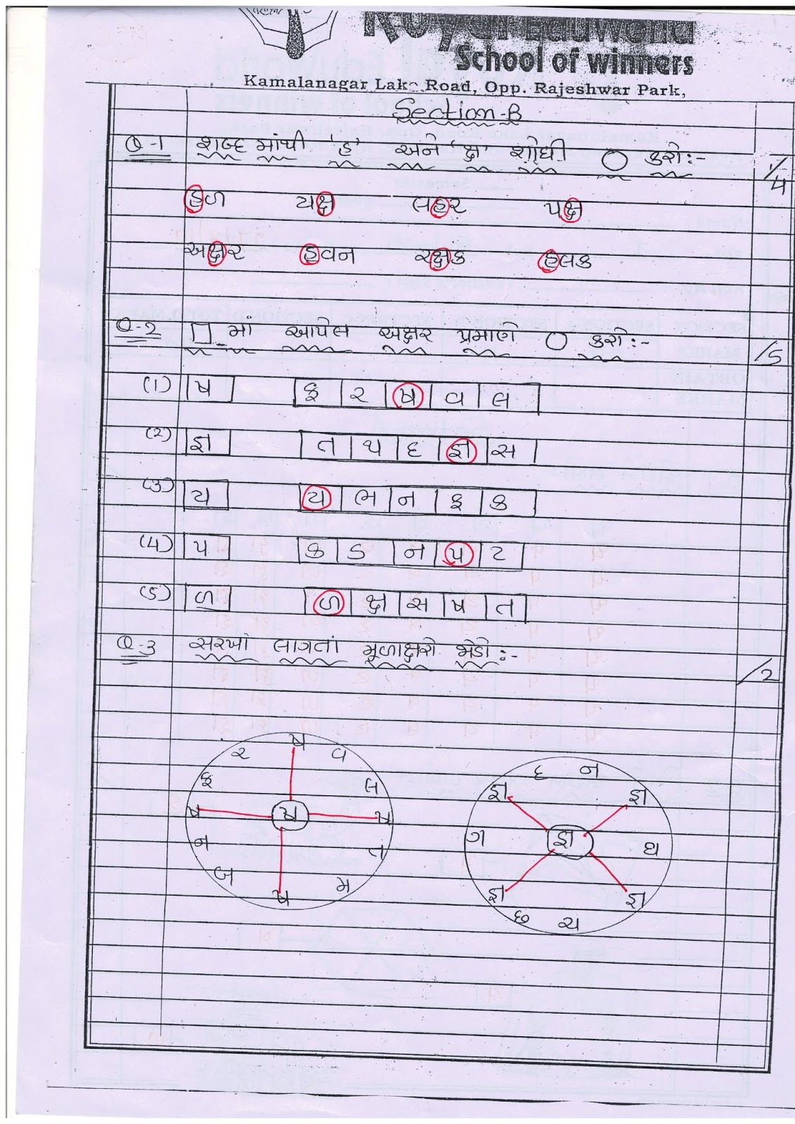 1st Standard Unit Test Paper GUJARATI