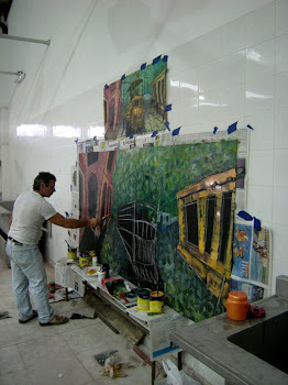 Ruben Sassano,  trabajando para el Mural de la Memoria en La Republica de  Mataderos