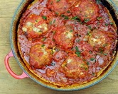 October - Skillet Burgers with Tomato Gravy