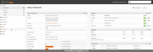 En el dashboard de opnsense damos click a services