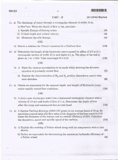 Anna University CE 8403 Applied Hydraulic Engineering NOVEMBER/DECEMBER