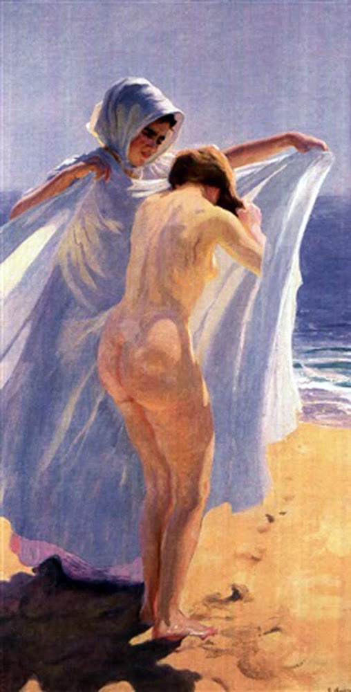 Secándose después del baño, Laureano Barrau Buñol, Pintor Catalán, Pintor español, Cuadros de Laureano Barrau Buñol, Barrau Buñol, Laureano Barrau, Después del baño