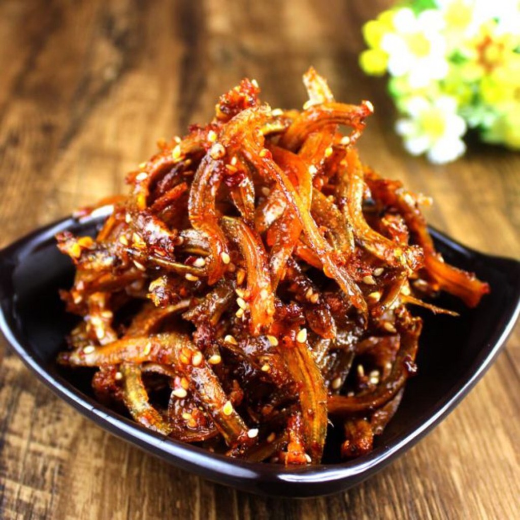 Khô cá cơm rim với mắm tỏi