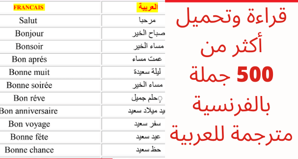 قراءة وتحميل أكثر من 500 جملة بالفرنسية مترجمة للعربية