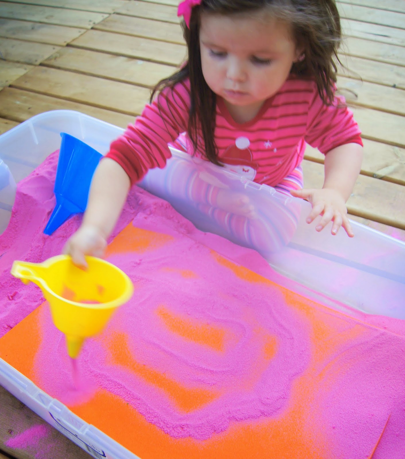 Creating Funnel Sand Art Outside, Playing With Art & Kids At Home