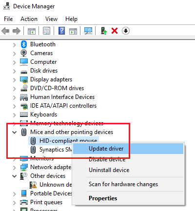 El botón central del mouse no funciona en Windows 10