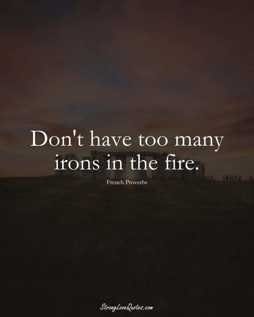 Don't have too many irons in the fire. (French Sayings);  #EuropeanSayings