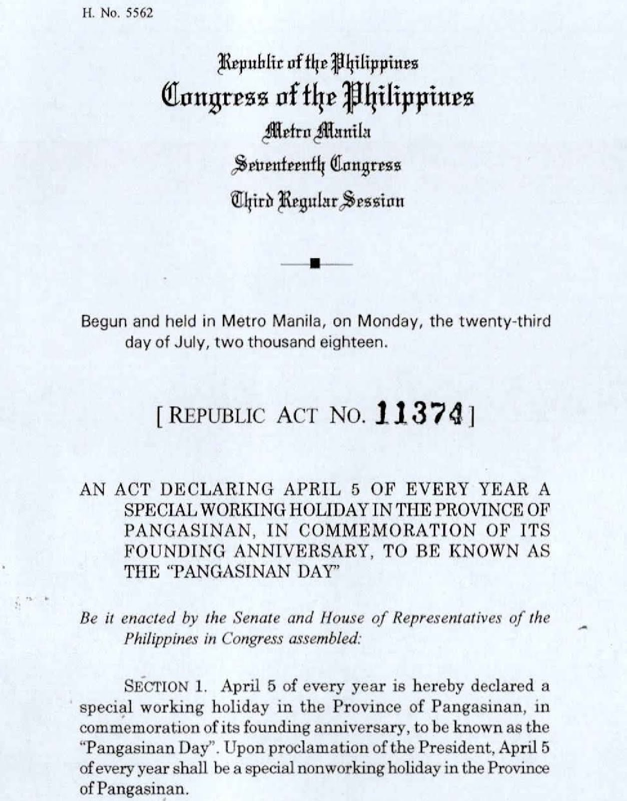 Philippine Holidays "Pangasinan Day" is a Special Working Holiday in