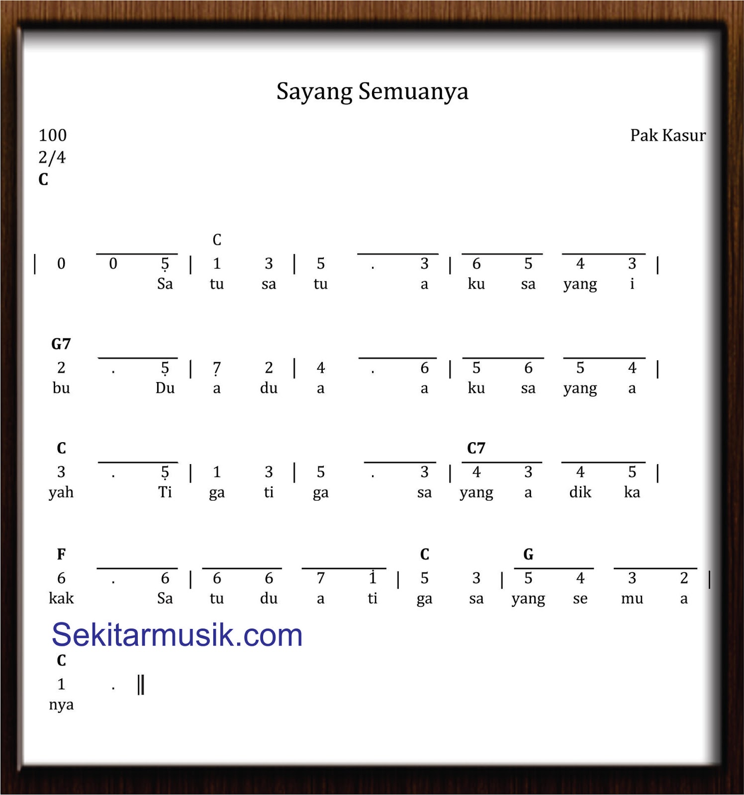 Not Angka Sayang Semuanya SEKITAR MUSIK