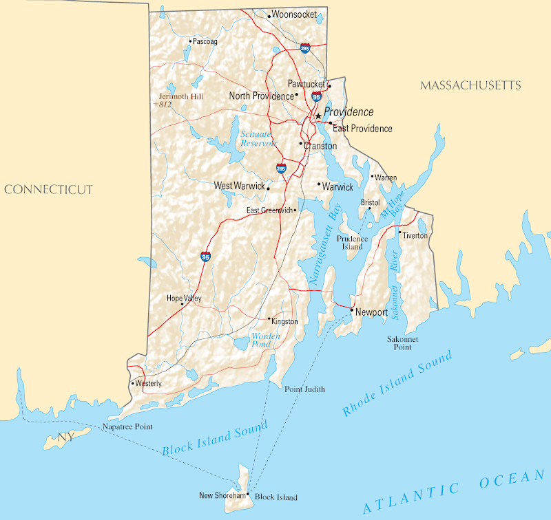 Map of the State of Rhode Island - formerly the State of Rhode Island and Providence Plantations - from the United States National Atlas