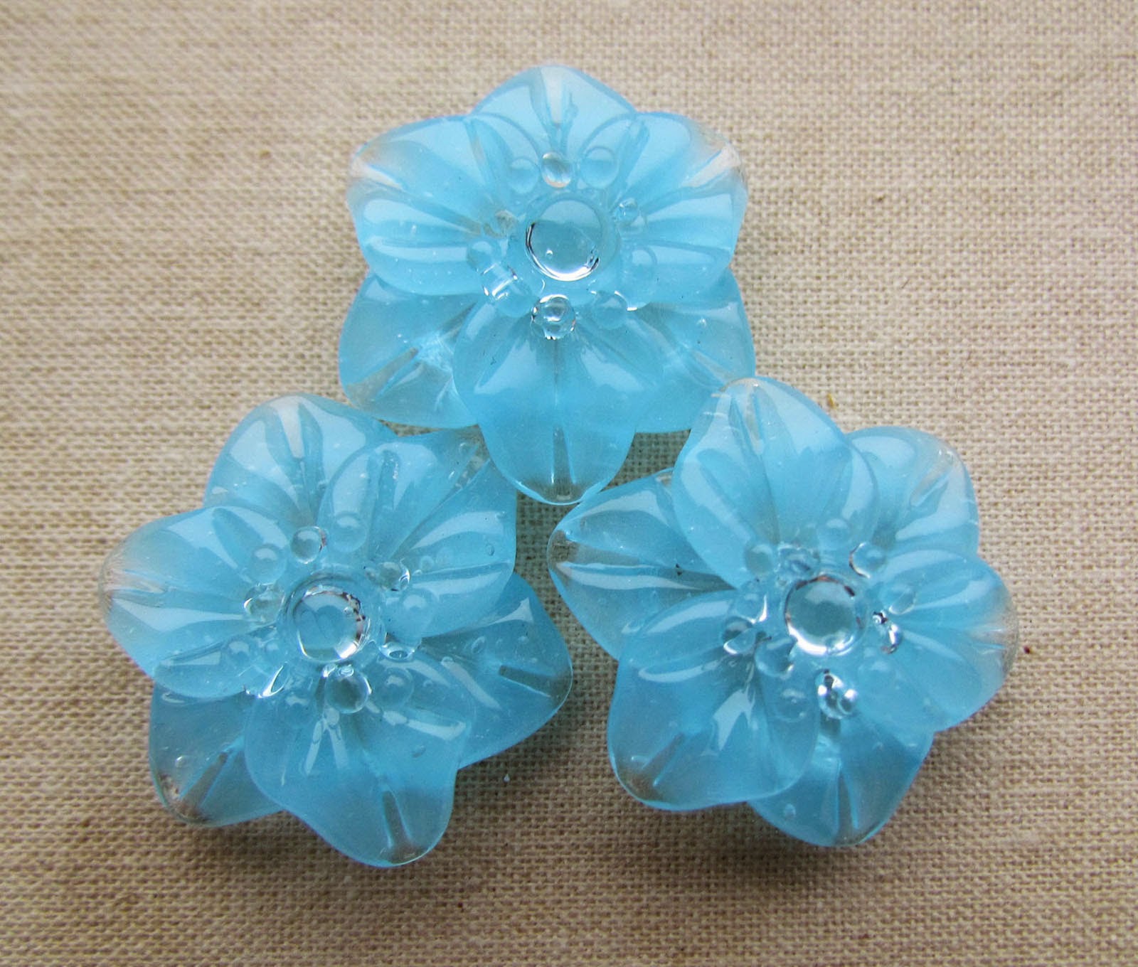 Lampwork garden FLOWERS blue handmade glass lampwork beads sculptural flowers, set of handmade