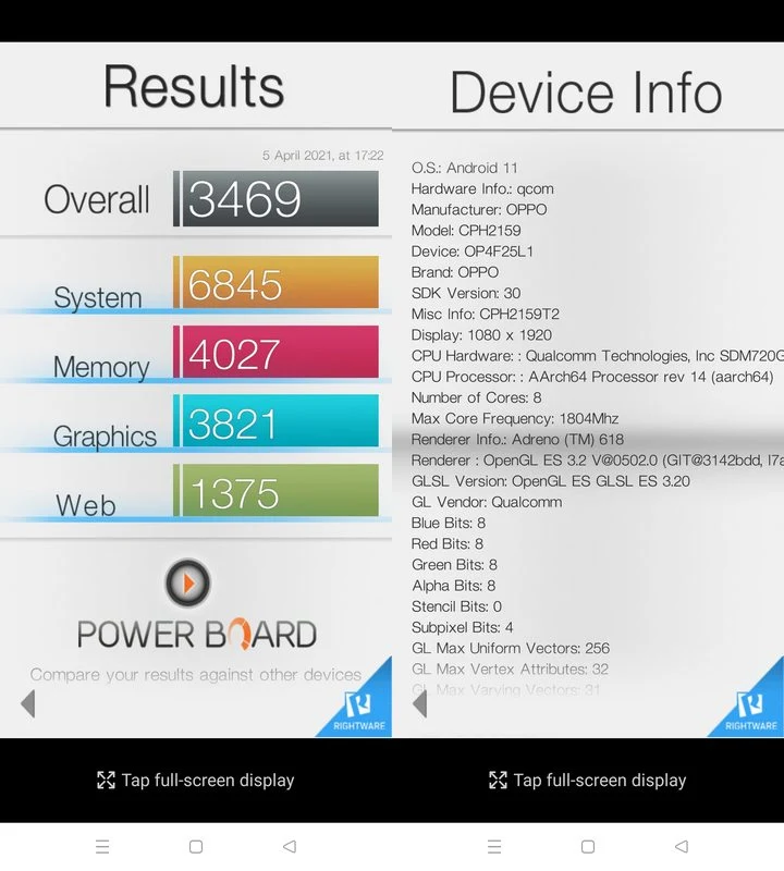 Benchmark Basemark OS II Oppo Reno 5