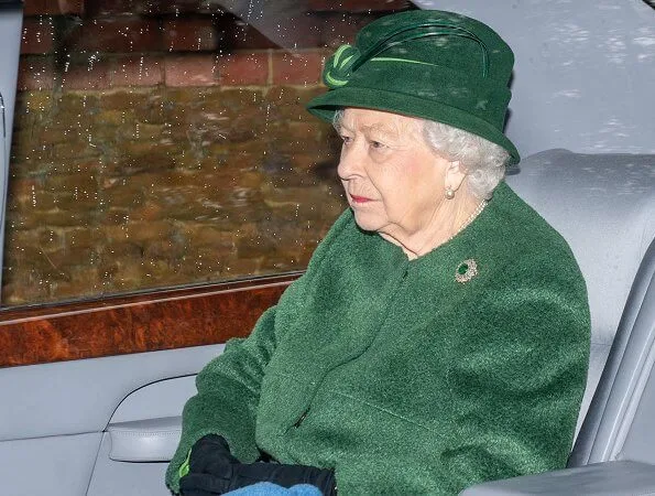 The Queen wore a fur green coat and completed her outfit with a stunning emerald brooch. Countess of Wessex and Princess Charlotte