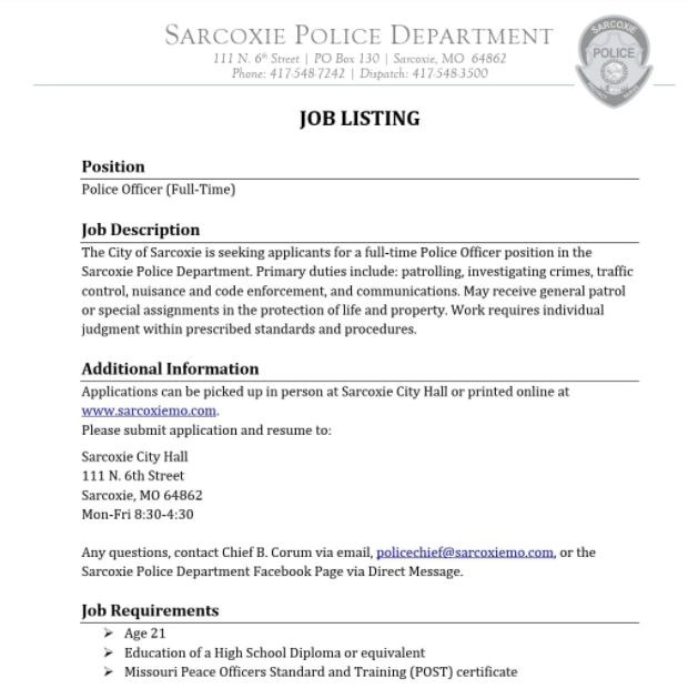 Inside Joplin So you want to be a Sarcoxie police officer